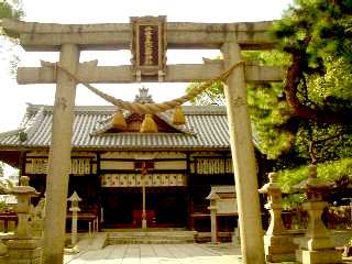 写真１６－１：止々呂支比売命神社の鳥居と拝殿。