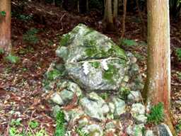 写真ＩＭ−１：本殿背後の磐座道の注連縄を巻いた岩。
