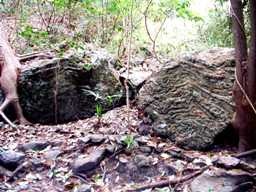 写真ＩＭ−４：大神宮磐座空間内の層状模様の岩。
