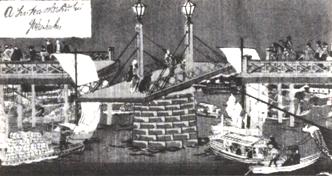 図２：旋回式可動橋・安治川橋（通称磁石橋）の絵。