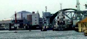 写真ｂ１７−２：落合下渡船場の西成区側から見える大阪ドーム。