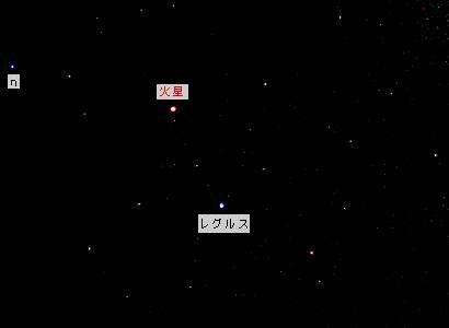 写真１１１１０８－１：望遠で撮った火星とレグルス。