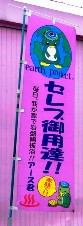 写真０９０３２８－１－２：鳥栖市曽根崎町の全面ピンク色のプレハブの宣伝用幟。