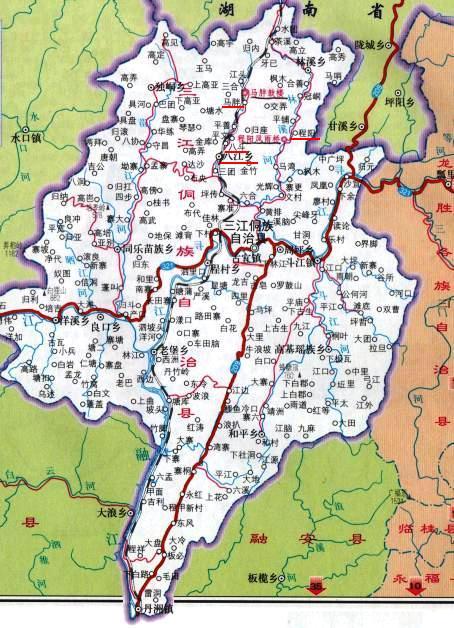 三江トン族自治県の地図。
