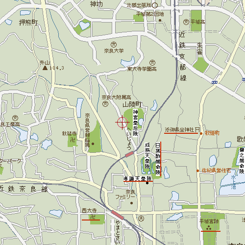奈良県：山陵町の地図。