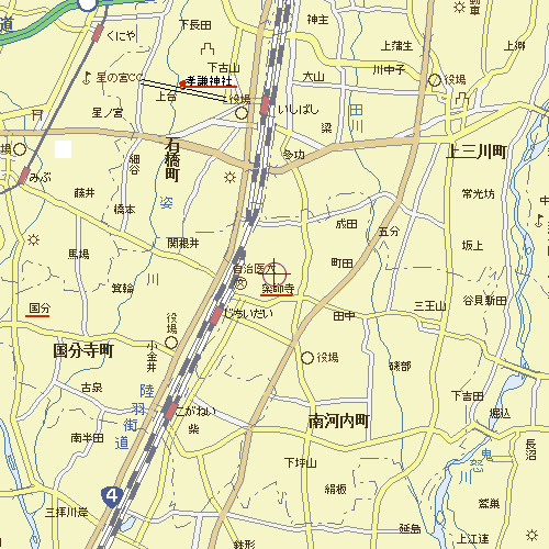 栃木県：孝謙天皇神社と下野国薬師寺の地図。