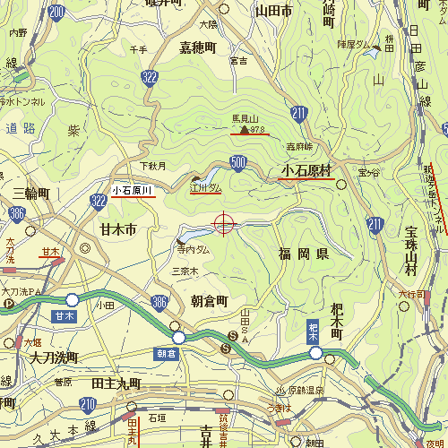 甘木市周辺の地図。