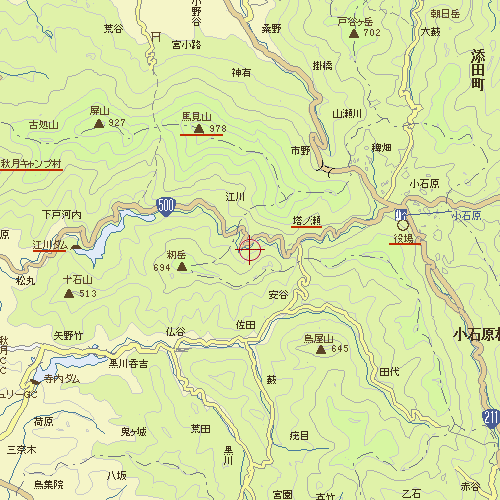 朝倉郡小石原村の地図。