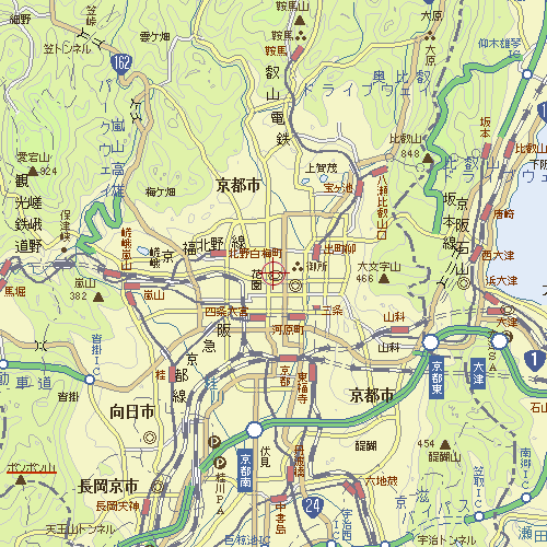 京都市の全域図。