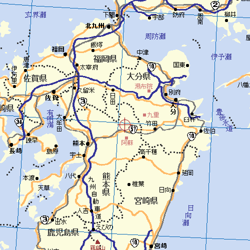 九州北東部の広域地図。