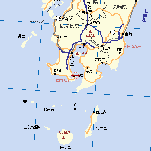 九州南部の広域地図。