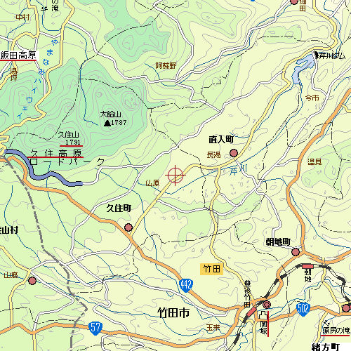 久住高原と竹田市の広域図。