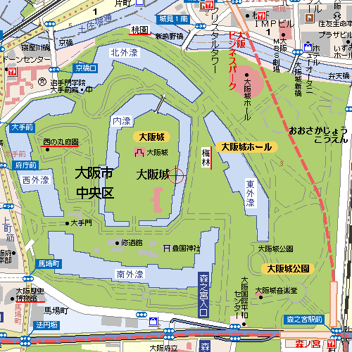 大阪城の詳細地図。