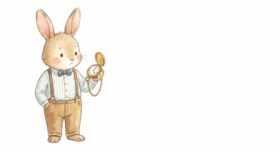 時計を持つウサギのイラスト
