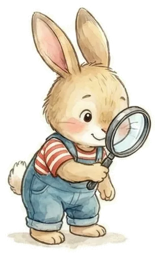 虫眼鏡を持つウサギのイラスト